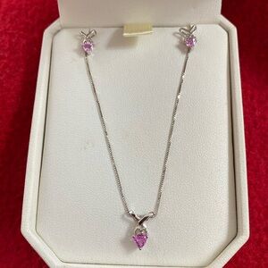 Heart Shaped Pink Necklace and Earrings